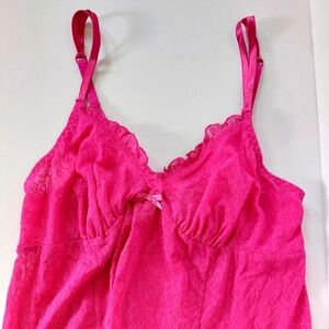 Dark Pink Lace‎ Babydoll Negligee size 14/16 Cacique Boudoir Nightgown Lingerie